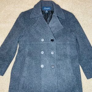 London Fog Womens Charcoal 100% Wool Pea Coat Double Breasted Jacket Sz 12